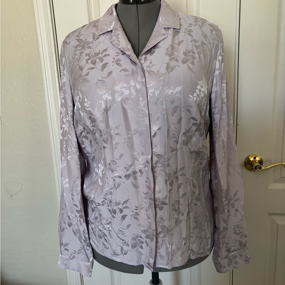 Liz Claiborne Floral Lavender Silk Button-Up Blouse